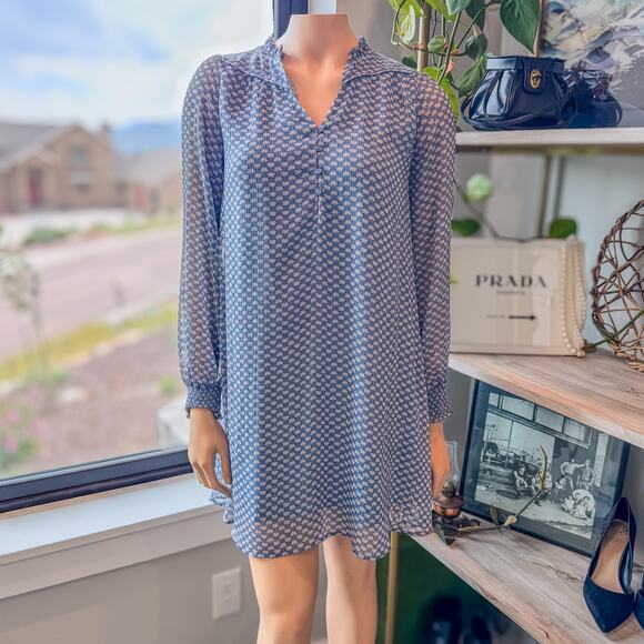 Maison 123 Paris, Blue/Grey Printed Macha Day Dress-Light Puff Sleeve-Size XS/34 - Picture 7 of 9